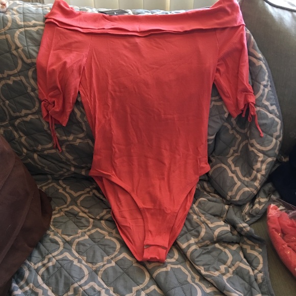 TOPSHOP BODYSUIT Coral Bandeau Off The Shoulders - Picture 8 of 8